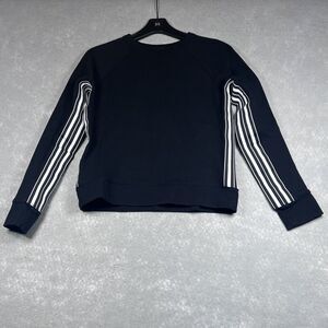 ATHLETA Sweatshirt Womens X-Small Black White Striped Pullover Crew 486732-00